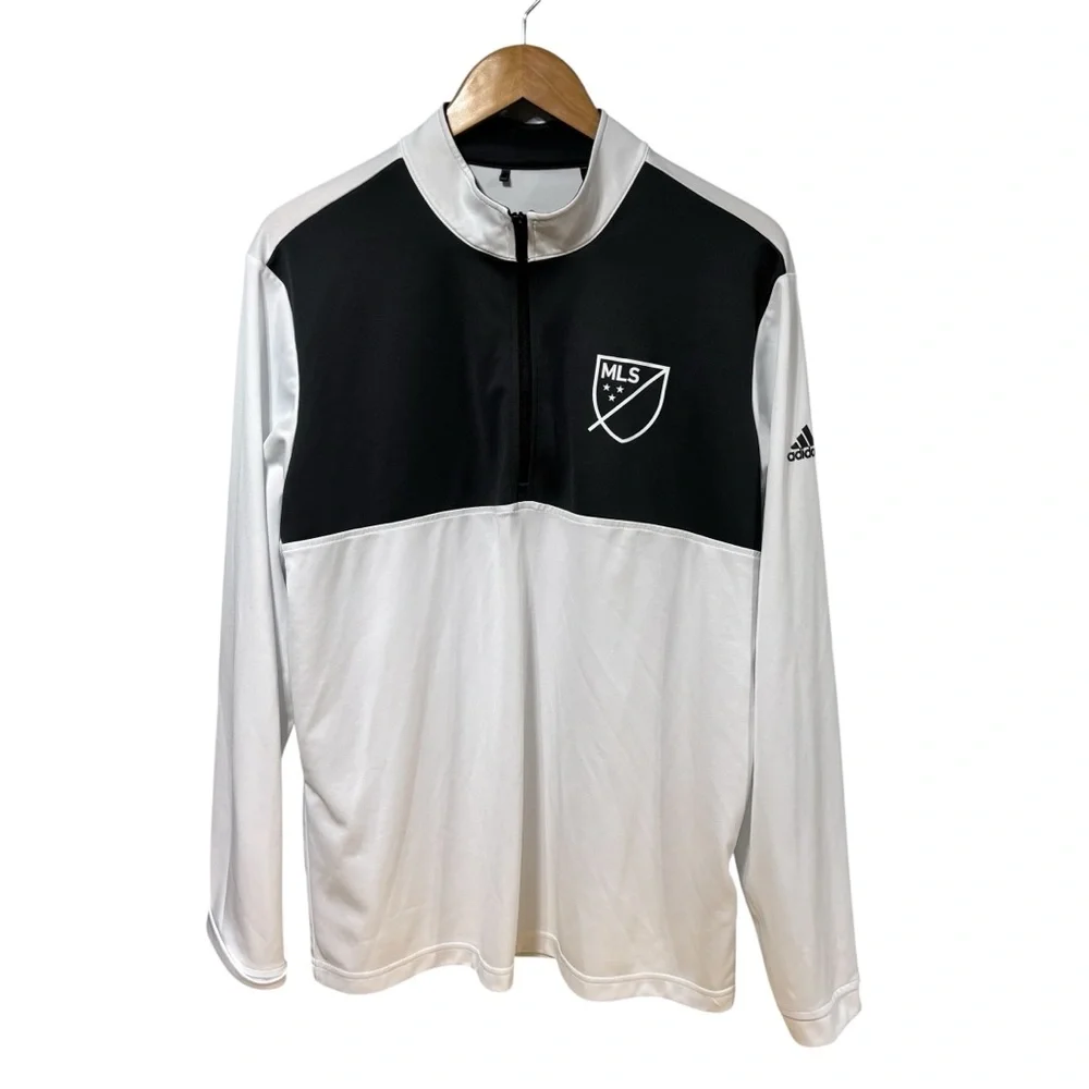 Adidas MLS Quarter Zip Pullover Mens White Black Soccer Training Top Large #673